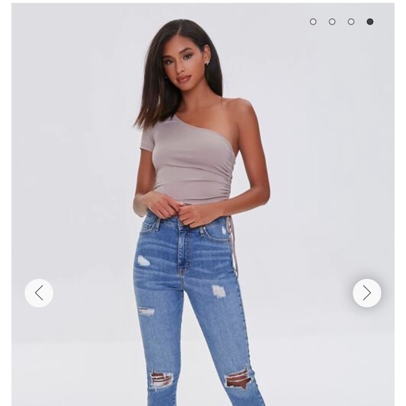 New Taupe Ruched One-Shoulder Crop Top Tank - Picture 3 of 4